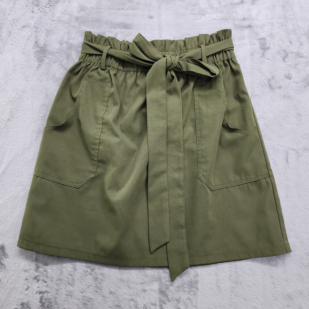 Kancy Kole Skirt Womens M Green Tie Belted Paper Bag‎ High Waist A Line Mini